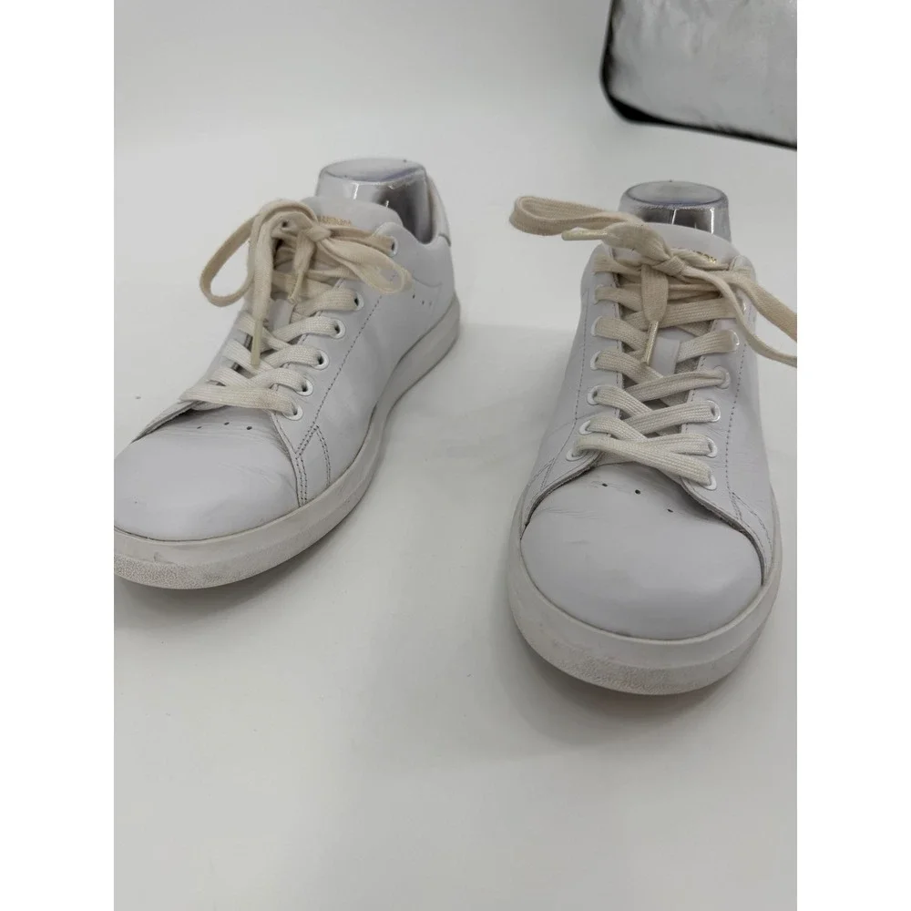 Tory Burch White Leather Sneakers Gold Logo Low Top 9M 73057
